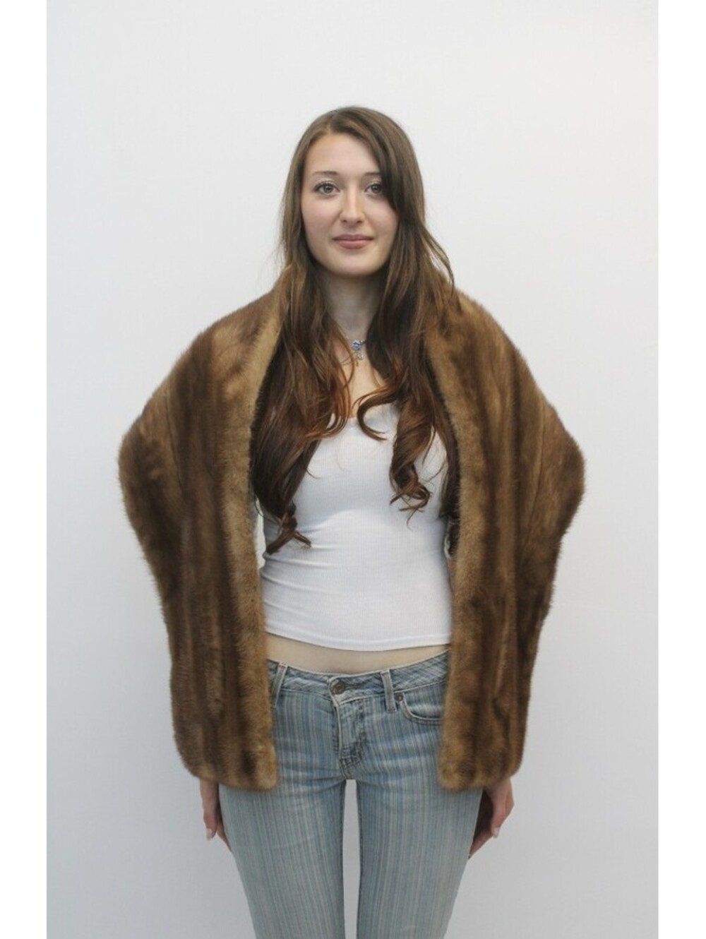 EXCELLENT CANADIAN DARK PASTEL MINK FUR STOLE WRAP SIZE 12" X 64"